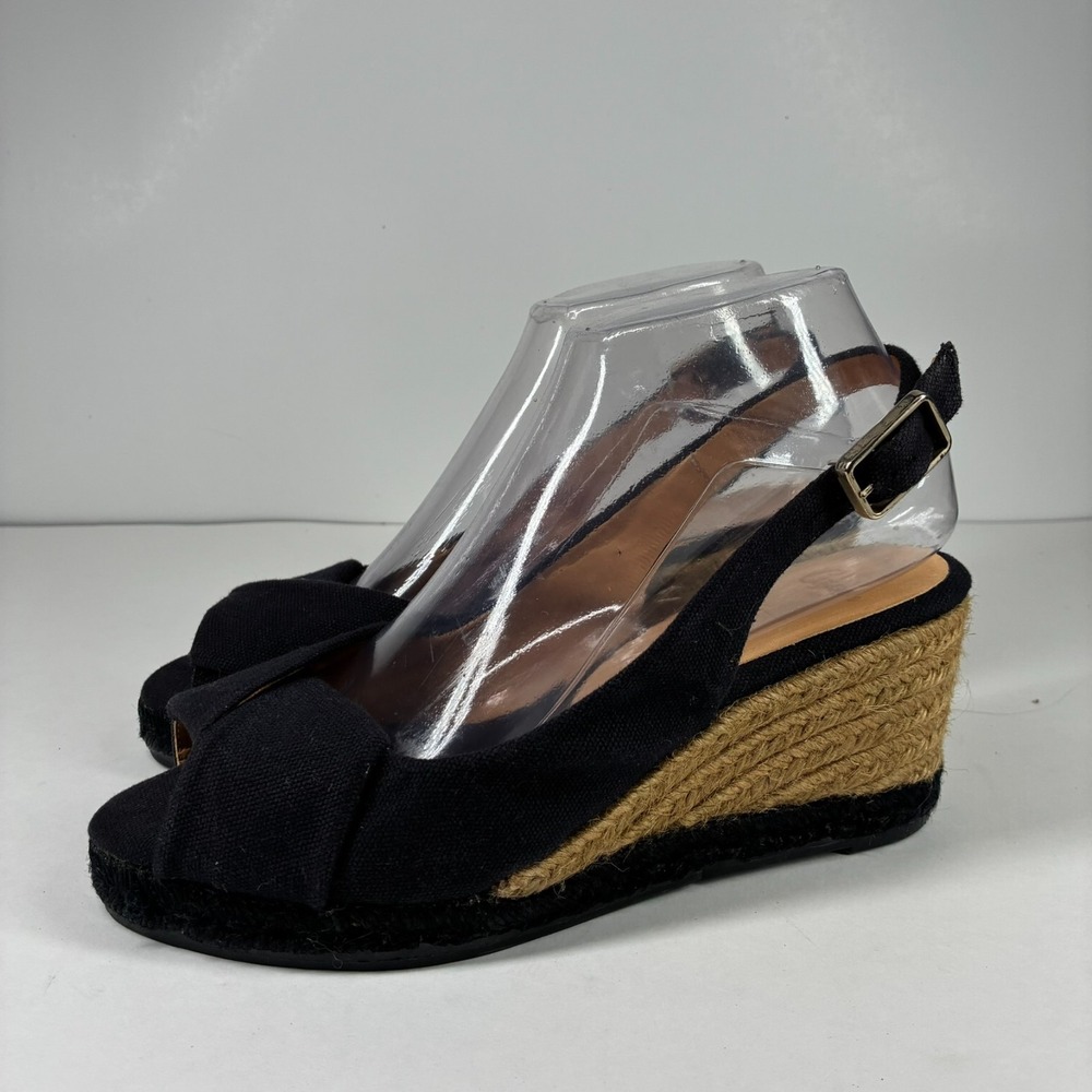 Castañer Bianca Women's 8.5/39 Navy Peep Toe Platform Wedge Espadrille Sandals
